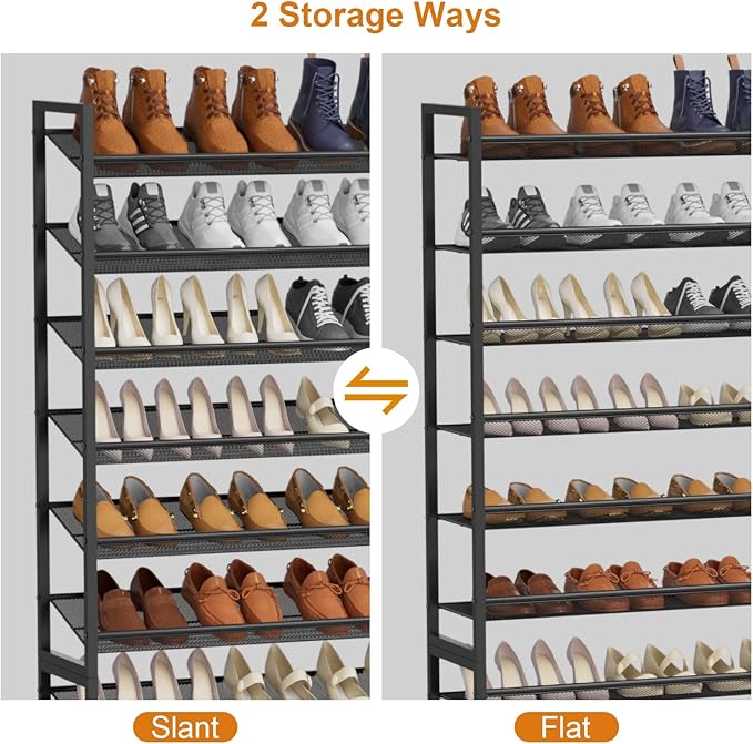 Large Shoe Rack 12 Tier Shoe Organizer, Heavy Duty Metal 6-Tier Stackable Shoe Storage Vertical Shoe Rack for Closet Front Do
