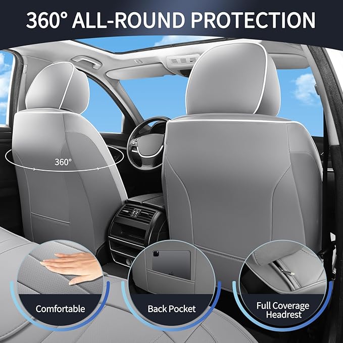 Car Seat Covers Full Set, Leather Seat Covers for Cars, Waterproof Car Seat Protector,Non-Slip Car Interior Covers, Automotiv