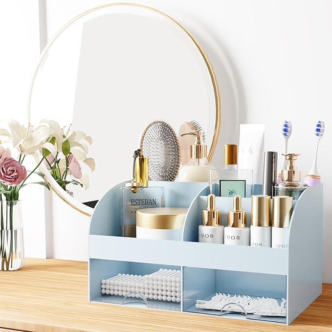 Makeup Organizer with Drawers, Cosmetic Storage for Dresser Vanity and Bathroom Countertop, Beauty Holder for Lipstick Brush,