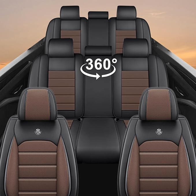 Seat Covers for Ford Expedition Max 2018-2026 8 Seaters, Compatible Airbag Non-Slip Waterproof Leather Seat Protector, Luxury Car Interior Seat Cover Full Set, Black Coffee