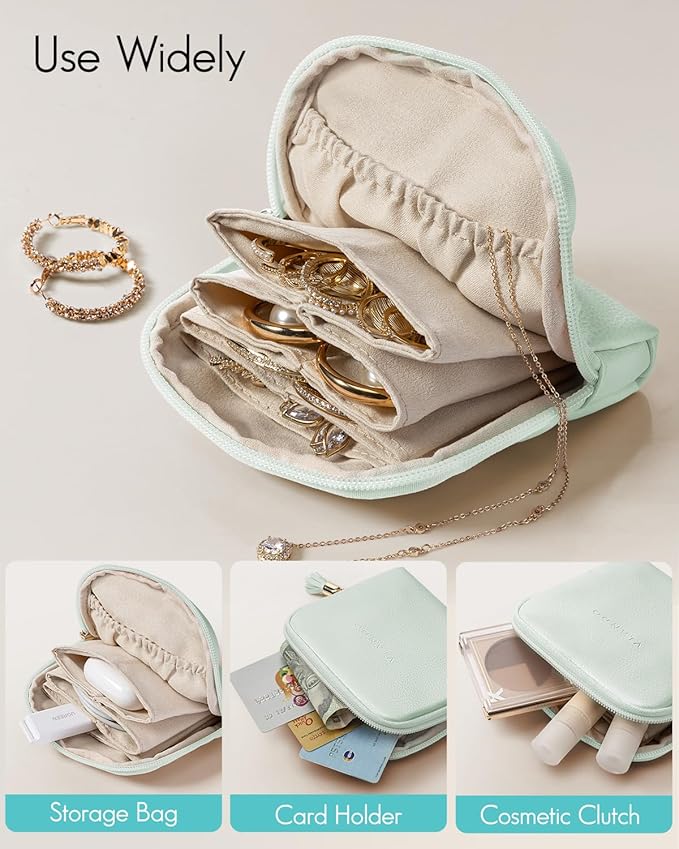 Vlando Small Jewelry Travel Case,Jewelry Pouch Bags with Zipper,Velvet Jewelry Organizer Storage Bag for Bracelet Rings Earri