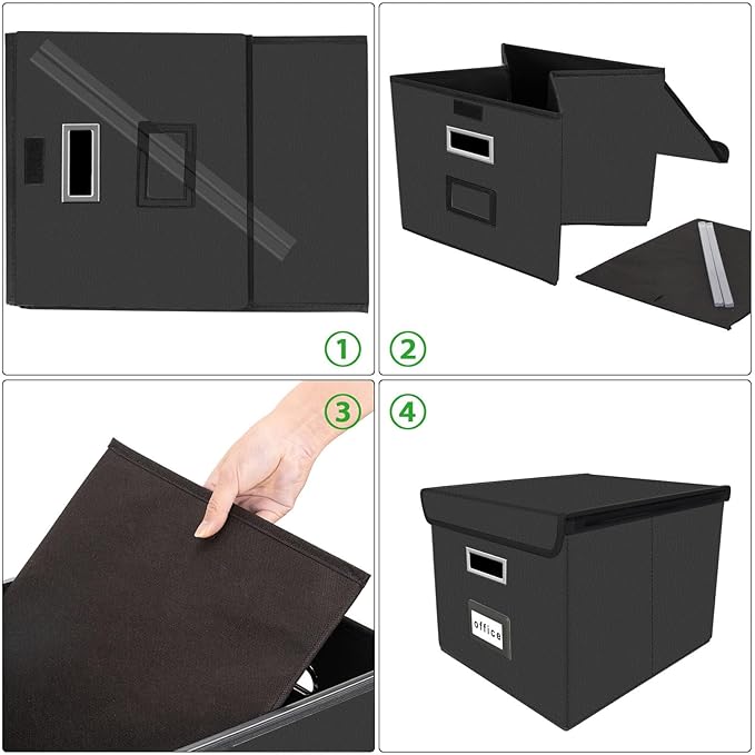Huolewa File Organizer Box with Lid, Collapsible Faux Leather Hanging File Folder Box Organizer with Plastic Slides, Decorati