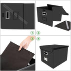 Huolewa File Organizer Box with Lid, Collapsible Faux Leather Hanging File Folder Box Organizer with Plastic Slides, Decorati