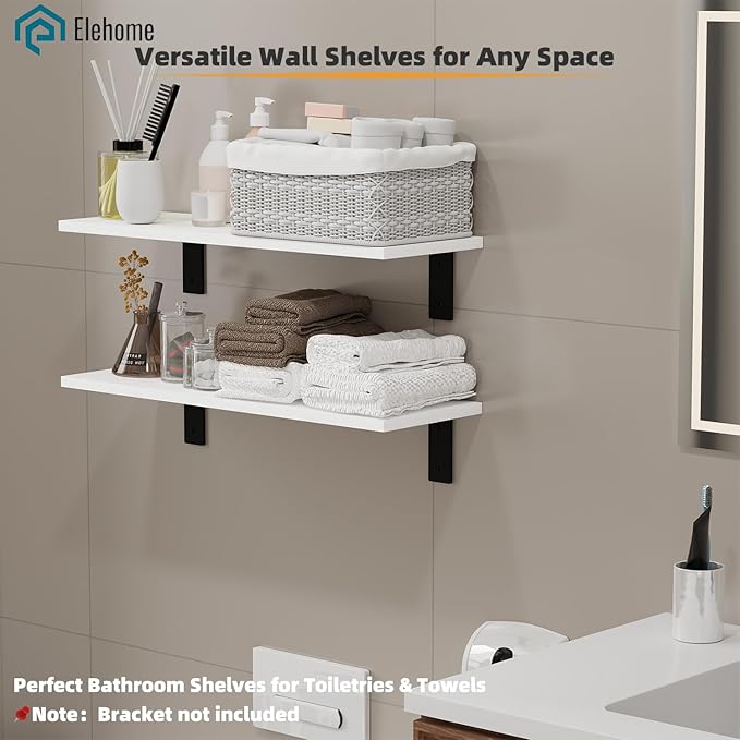 Floating Shelf Board for Wall 5/8" – No Brackets – 24" L x 8" W x 0.6" T White Melamine Wood Floating Shelves for Bathroom, K