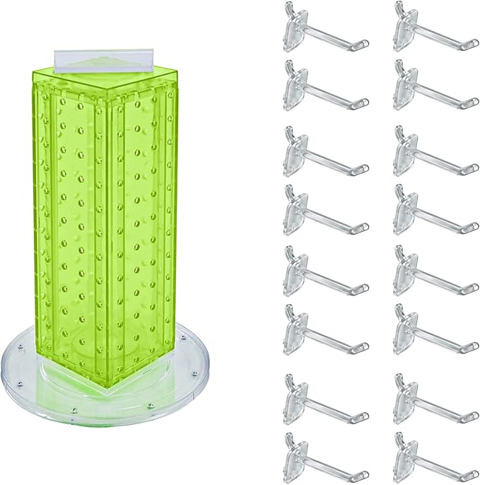Azar Displays 700220-GRE-2C16 Four-Sided 4”W x 12” Revolving Pegboard Tower Kit Counter Display with 16-Pack of 2 inch Lockin