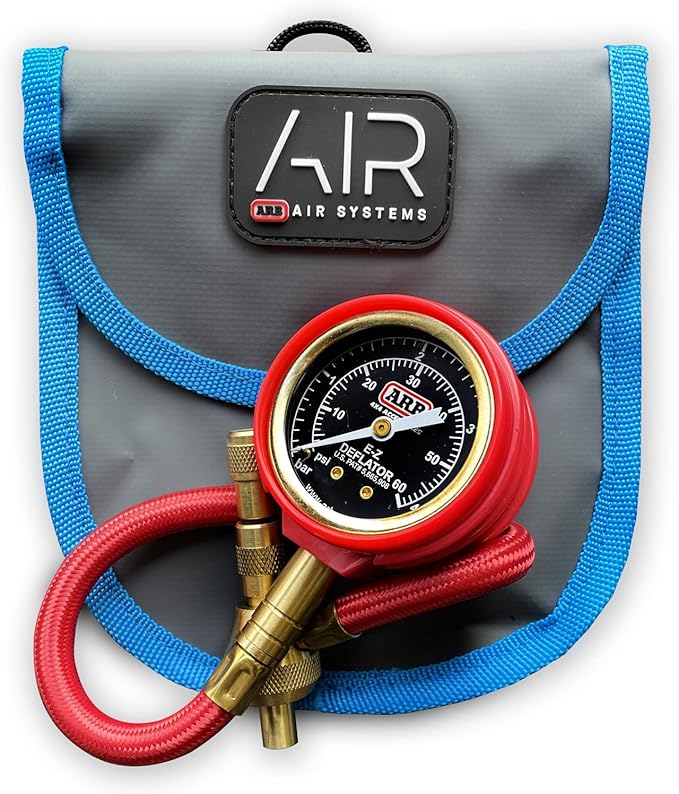 ARB ARB600 E-Z Deflator Kit 10-60 PSI 0-4 BAR Tire Pressure Gauge Rapid Air Down for Offroad Include Recovery Gear Pouch