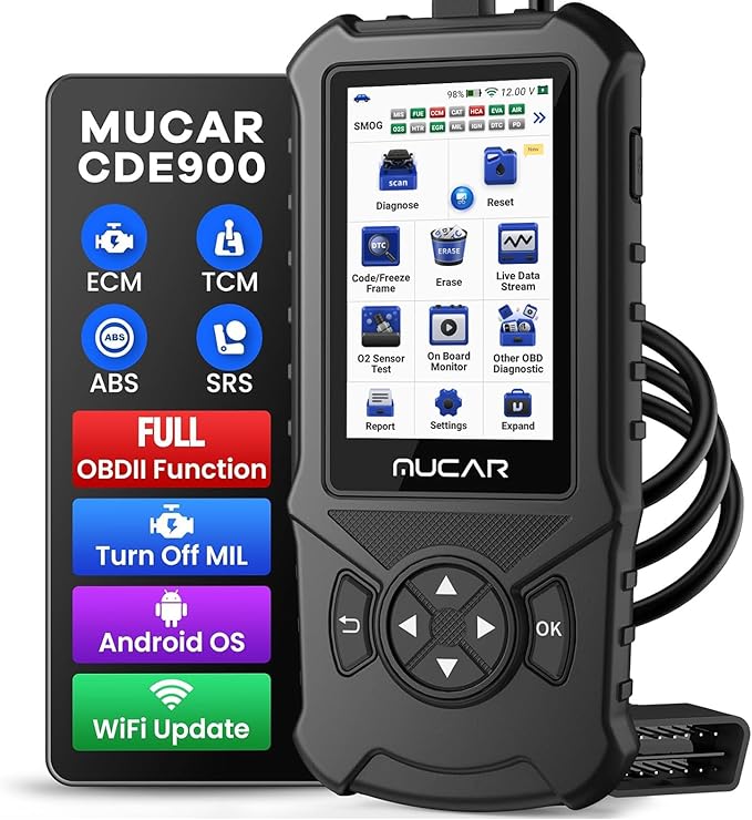 MUCAR CDE900 OBD2 Scanner, Check Engine System Car Code Reader, Automotive Diagnostic Scan Tool with 4 Inches Touchscreen,