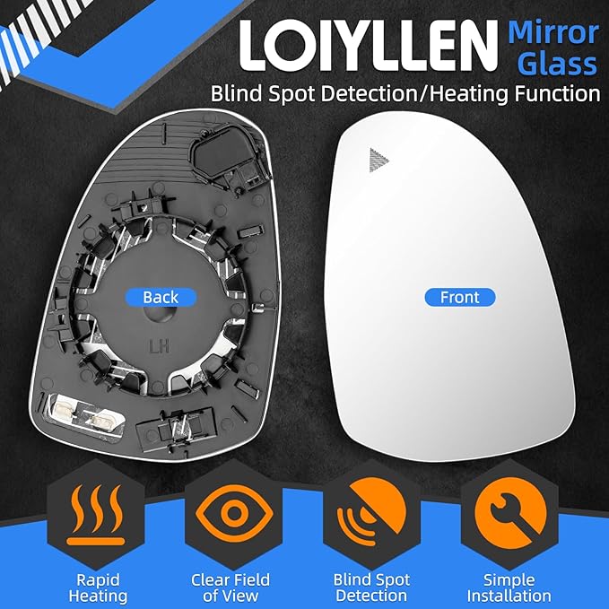Driver Side Mirror Replacement for Mercedes Benz W206 C260 C300 C43, W223 S Class, X254 GLB, V295 EQE, V297 EQS - Left Side Mirror Glass, Rear View Power Heated & Blind Spot Mirrors Glass