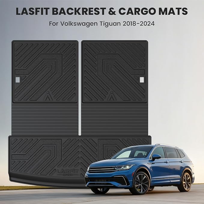 LASFIT Cargo Mat & Seatback Mat for Volkswagen Tiguan 2018-2024(Fit 7 Seats), Custom Fit All-Weather TPE Rubber Backrest & Trunk Mats for VW Tiguan Accessories, Waterproof, Easy to Clean, Black