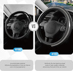 Road Comforts Leather Steering Wheel Cover – Black & Gray, Universal Fit 14.5-15 Inch, Microfiber Leather, Anti-Slip & Breath