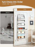 Criusia Over The Door Organizer, Heavy-Duty 6-Shelf Hanging Storage with 13 Mesh Pockets, 55lbs Capacity Behind The Door Stor