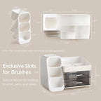 HBlife Makeup Organizer with Brush Holder for Vanity, Large Plastic Bathroom Countertop Organizer Skin Care Storage, Easy to 