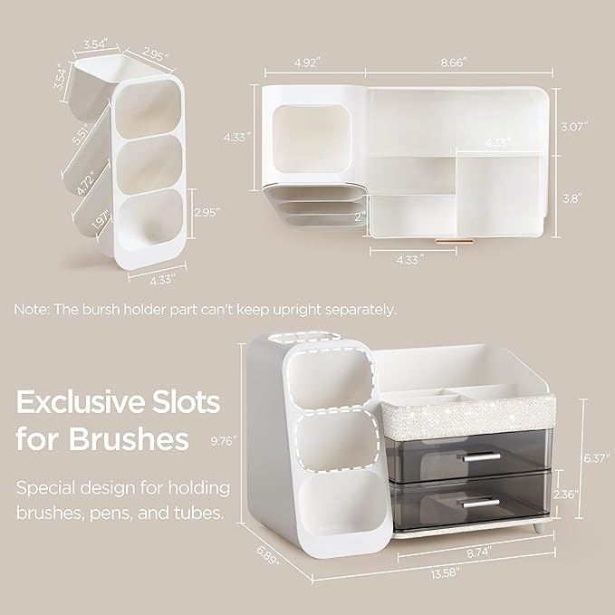 HBlife Makeup Organizer with Brush Holder for Vanity, Large Plastic Bathroom Countertop Organizer Skin Care Storage, Easy to 