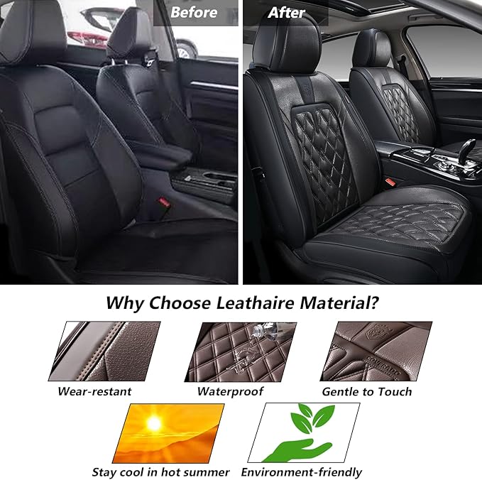 Coverado Car Seat Covers Front Seats, 2 Pack Waterproof Leather Seat Covers for Cars, Luxury Car Seat Protector, Anti-Slip De