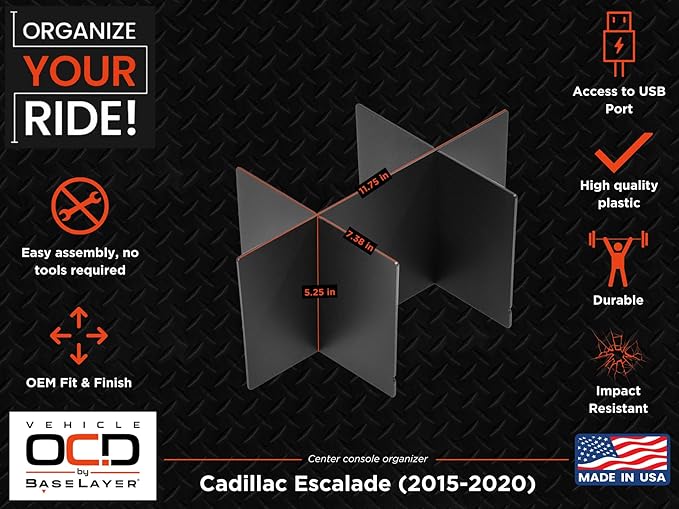 Vehicle OCD - Center Console Organizer for Cadillac Escalade (2015-2020) (NOT for Center Console Cooler Option) - Made in USA - SLX149