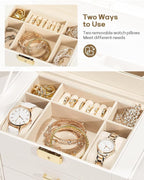 Homde Synthetic Leather Huge Jewelry Box Mirrored Watch Organizer Necklace Ring Earring Storage Lockable Gift Case (White + G