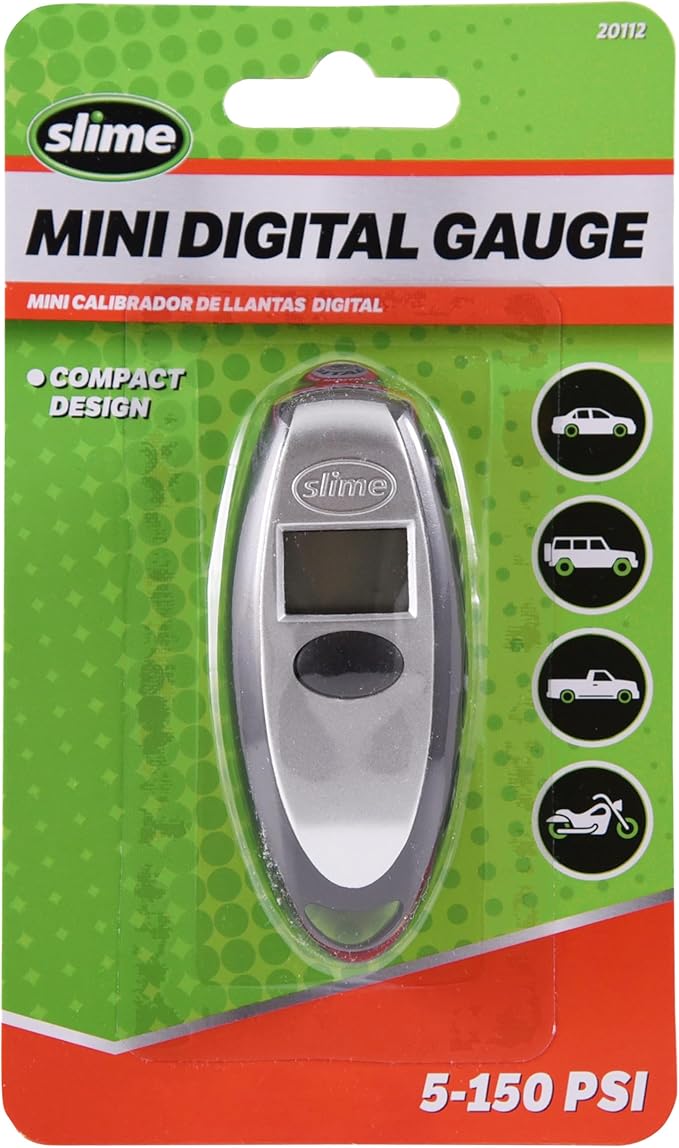Slime 20112 Tire Gauge, Mini Digital, 5-150 psi, Compact and Accurate