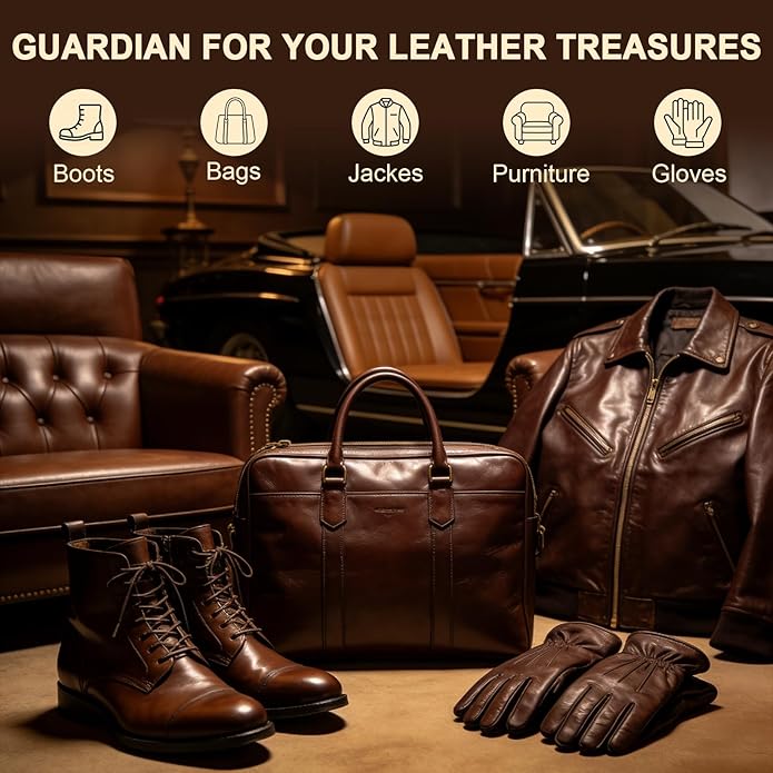 Leather Care Kit - Leather Polish, Cleaning & Conditioning Kit with 100g Saddle Soap & 100g Leather Oil, 2 Horsehair Brushes,