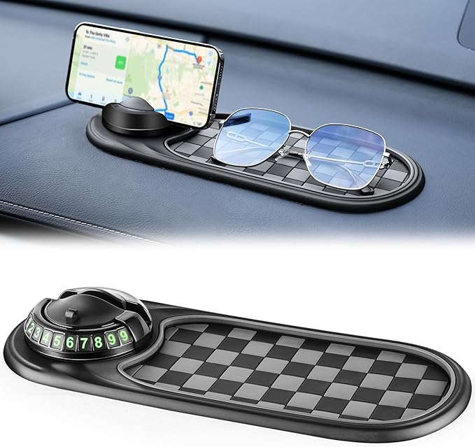 LivTee Multifunction Car Anti-Slip Mat, 360° Rotatable Multifunctional Car Dashboard Mobile Phone Holder with Temporary Parki