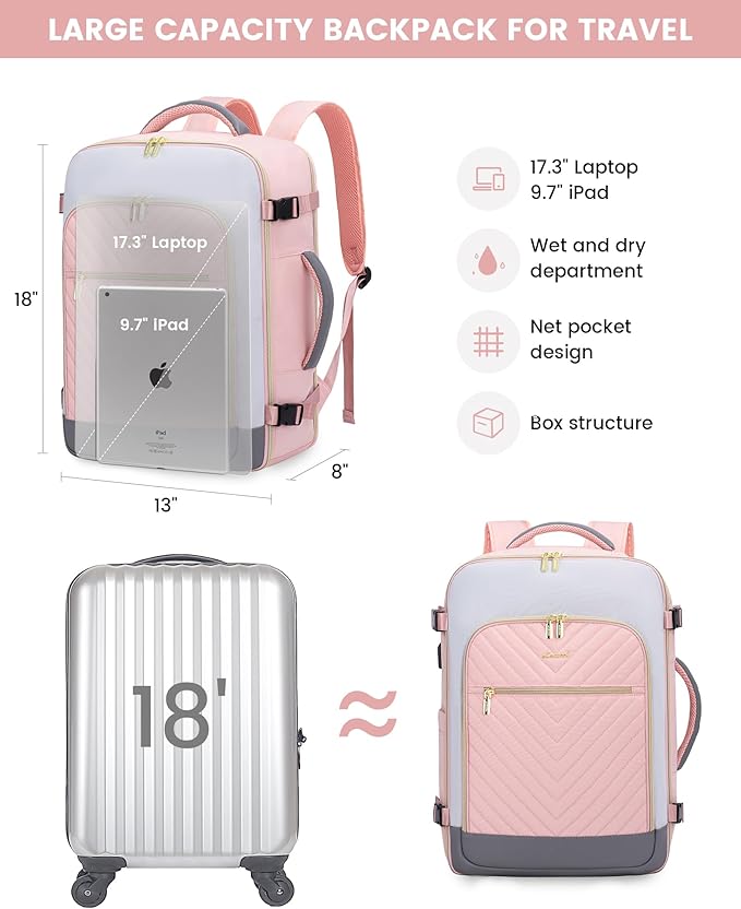 LOVEVOOK Large Travel Backpack for Women, TSA Carry on Backpack for Airplanes, 40L Personal Item Travel Bag for Women fits 17