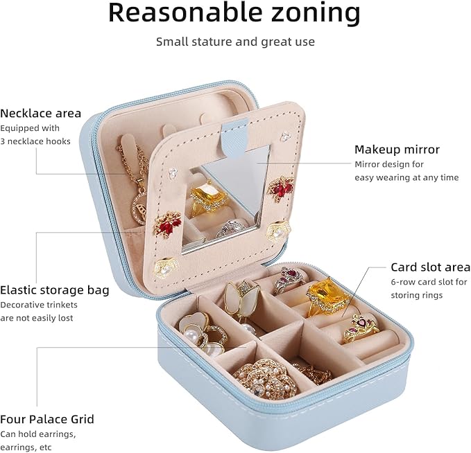 KElofoN Travel jewelry case Travel jewelry box Travel Jewelry Organizer Small Jewelry Organizer Box for Girls Women with Mirr