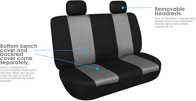 FH Group Automotive Rear Car Seat Covers for SUV, Trucks, Sedan and More - Universal Fit Front High Back & Rear Solid Bench D