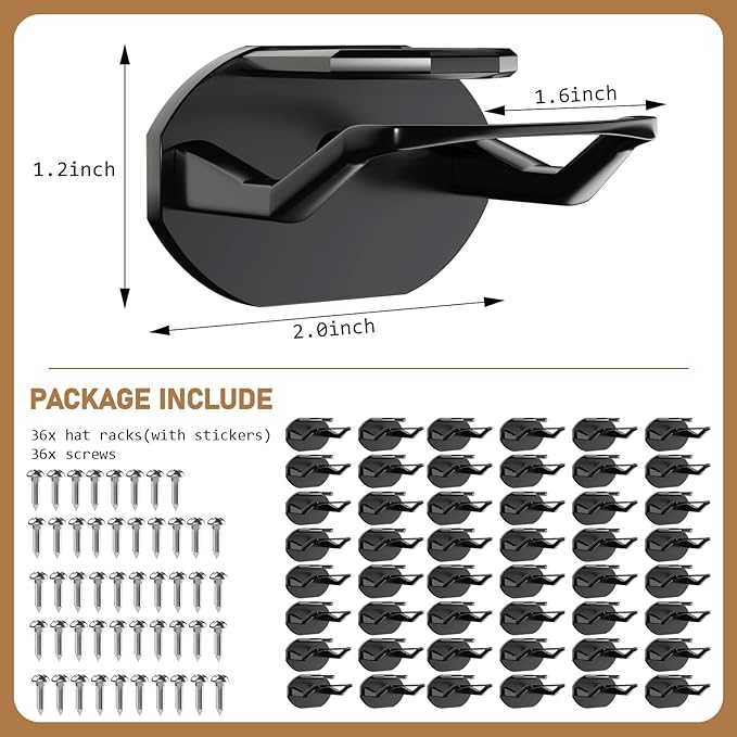 48 Pack Adhesive Hat Hooks for Wall, Super Strong Hat Rack for Baseball Caps, Hat Organizer Display for Home Decor, Hat Hange