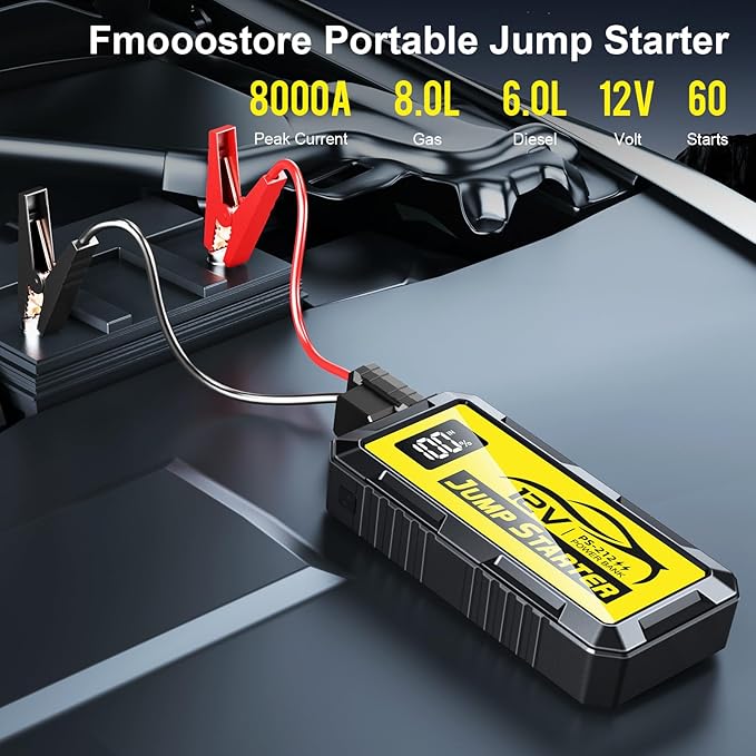 8000A Car Jump Starter, 12V Jump Starter Battery Pack (All Gas,up to 10.0L Diesel Engine) Jumper Cables Portable Lithium