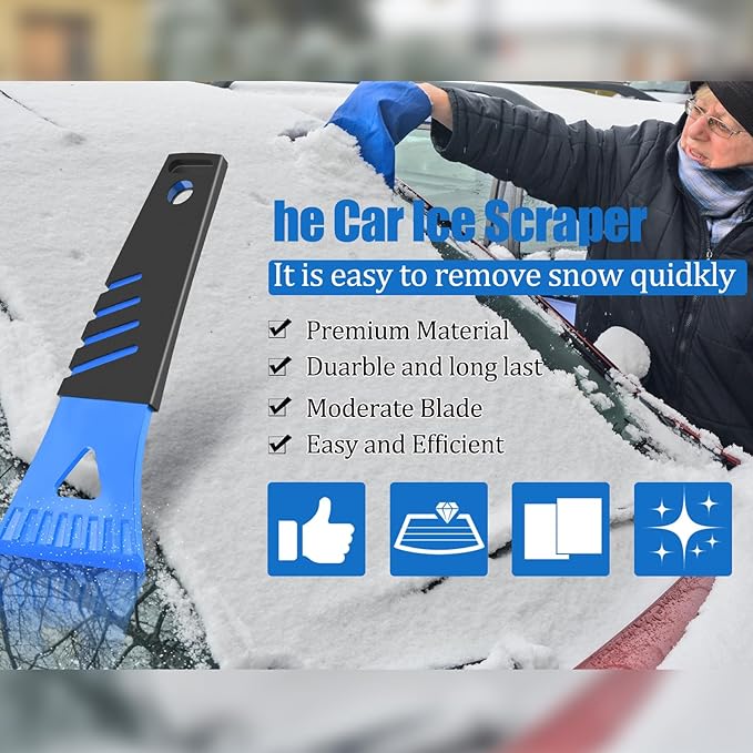 Frienda Ice Scraper for Car Windshield Plastic Snow Frost Ice Removal Tools for Cars Trucks Window