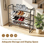 4 Tier Shoe Rack, 32.5" Wide Stackable Sturdy Metal Shoe Shelf Storage Organizer with Height-Adjustable for Entryway, Closet,
