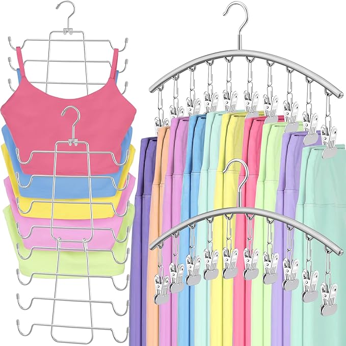 TomCare 2 Pack Tank Top Hanger and 2 Pack Leggings Organizers Space Saving Sport Bras Organizer Metal Yoga Pants Hangers with