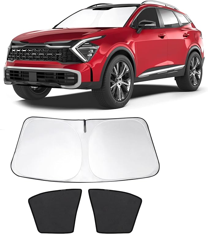 3PCS Car Window Shades Front Windshield Sun Shade Foldable Window Shade Custom Fit for 2018-2022 KIA Sportage Accessories Car Shades for Front Windows Anti-UV Rays Block Heat