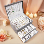 TOFUNTOY Jewelry Organizer Box, Large Jewelry Boxes for Women, 3-Layer Jewelry Holder Organizer for Necklace Earrings Rings B