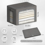 CYhom 4 Pack Clothes Storage Bins with Metal Frame - Linen Fabric Foldable Stackable Container Organizer Set with Clear Windo
