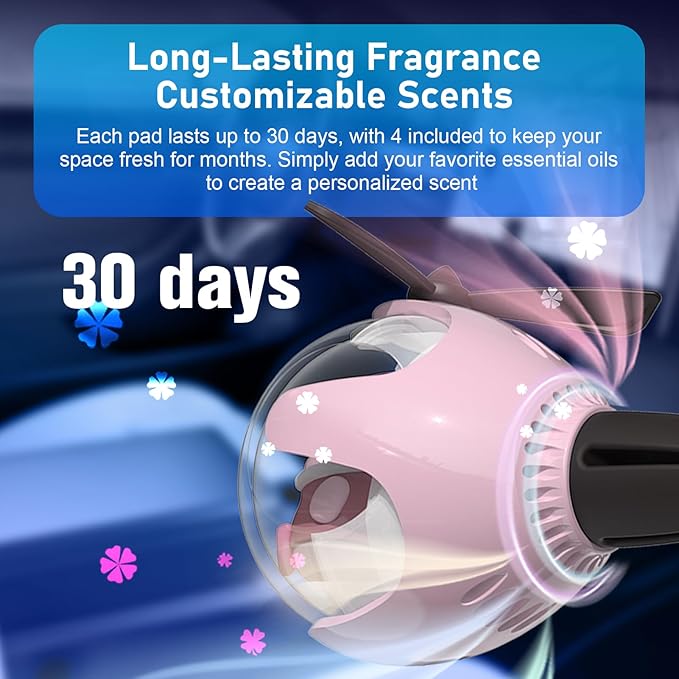 Pink Bunny Car Air Freshener with 6-Color Auto Light Up & 4 Scented Replacements Tablets – Light Scent, Decorative Auto Acces