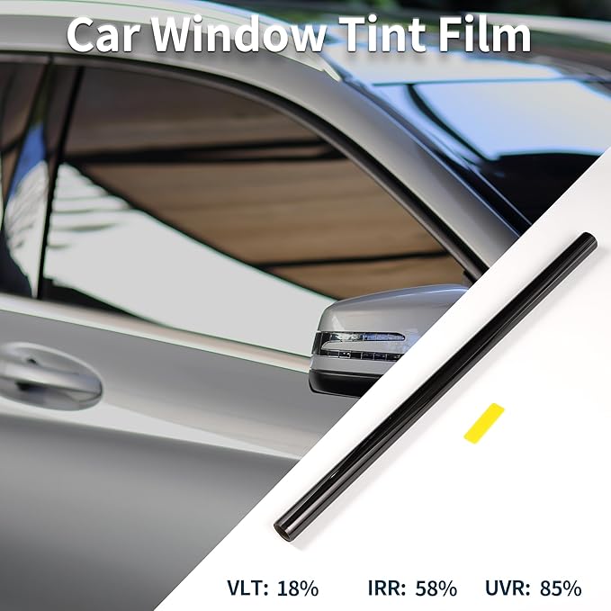 Motoforti Nano Ceramic Car Window Tint Film VLT 18% IRR 58% UVR 85% Black Silver Tone 5ft x 30inch Privacy Film 2mil PET 1 Pc