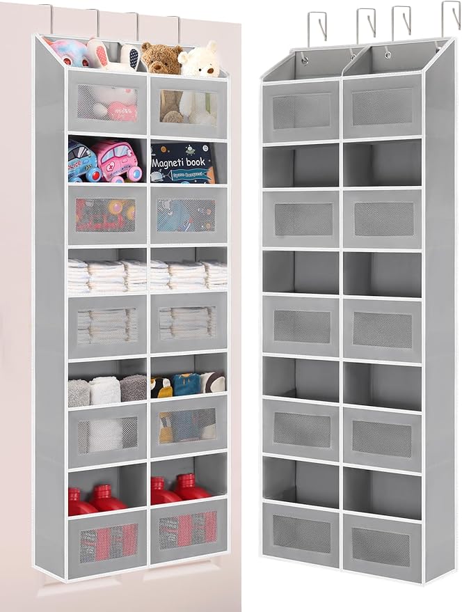 Over the Door Organizer Hanging- 10 Compartments, 80 lbs Load Behind Door Stuffed Animal Storage, Extra Large Toys Storage Or