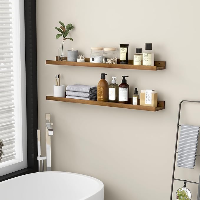 Picture Ledge Wall Shelves 36 inch Width Set of 2, Solid Pine Wood Rustic Floating Ledge Shelves for Wall for Kids' Room Bedr