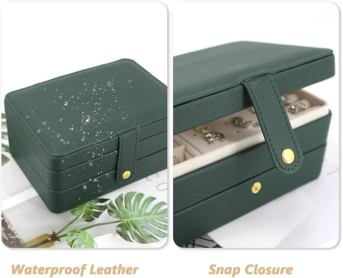 KOOAAICCHI Small Jewelry Box, Travel Jewelry Organizer, Portable Jewelry boxes for Women Girls Gift, Double Layers PU Leather