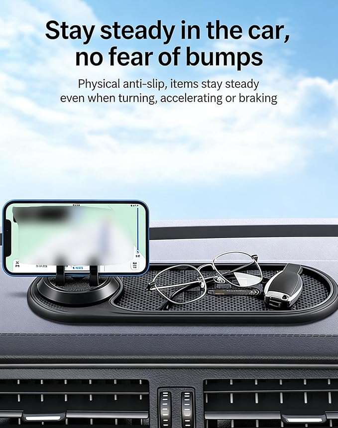 Multi-Functional Support Anti-Slip Pad, 360° Rotatable Car Anti Slip Mat Phone Holder with Temporary Parking Number, Auto Das