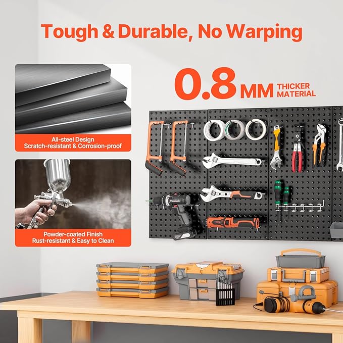 VEVOR Metal Pegboard Panels, 24" x 12" Pegboard, 4 Panels, Heavy Duty Peg Board Wall Organizer with Accessories, for Living R