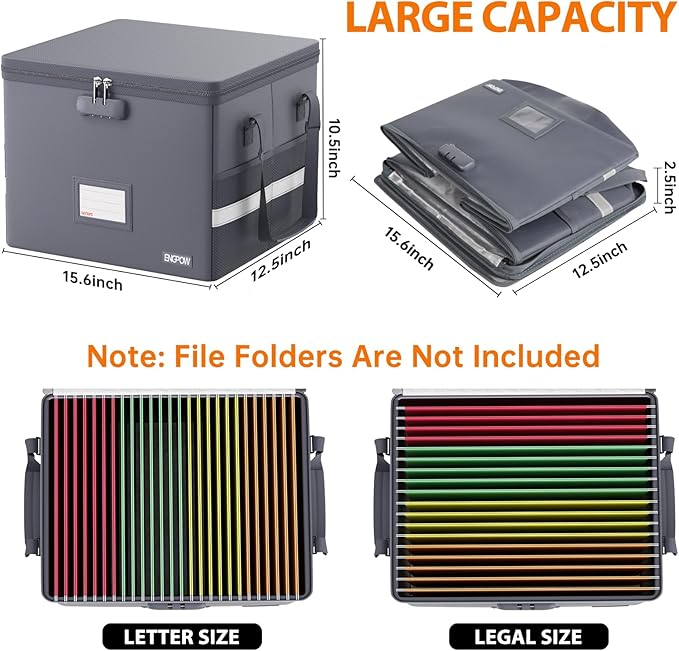 ENGPOW 5200°F File Box Fireproof Document Box with Lock,Heat Insulated Collapsible File Storage Organizer Box with Handle,Por