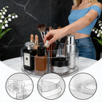 360° Rotating Acrylic Makeup Organizer, Clear Makeup Brush Holder & Pen Holder, Multi-Compartment Rotating Organizer for Cosm