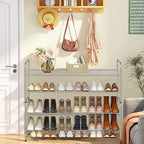 AOODA 2 Tier Long Metal Shoe Rack for Closet Wide Stackable Shoe Storage Organizer 18-Pairs Low Small Sneaker Rack for Entryw