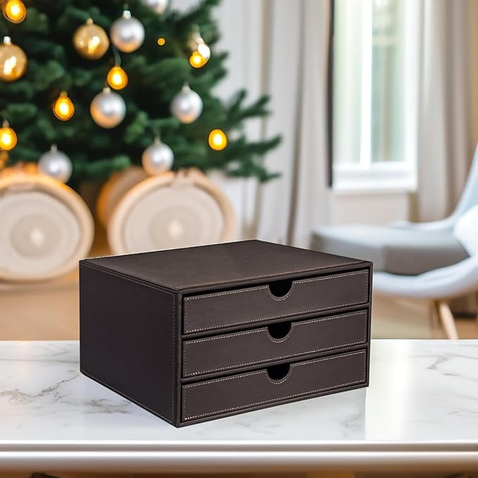 UnionBasic Leather Desktop Drawer Organizer, File Cabinet Magazine Document Holder, Office Supplies Desk Storage Organizer Bo