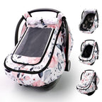 Car Seat Cover Baby Girls, Infant Car Seat Canopy Outdoor, 2 Layers with Mesh and Sun Shade Window for Summer Winter, Easy Ac