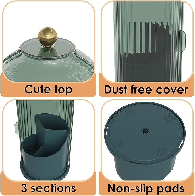 Dustproof Toothbrush Holders with Cover, Rotating Electric Toothbrush and Toothpaste Holder for Bathroom Countertop, 3 Slots 