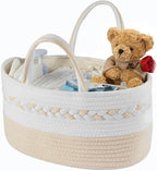 Diaper caddy Organizer, Cotton Rope Gift Basket with Removable Divider, Nursery Storage Organizer for Baby Essentials, Changi