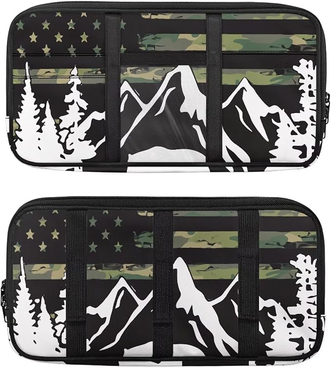 American Flag Visor Organizer for Car Multi-Function Storage Pocket Pouch Case Bag Can Store ID Card,Eyeglasses,Pen,Driving License etc,Mountain Print