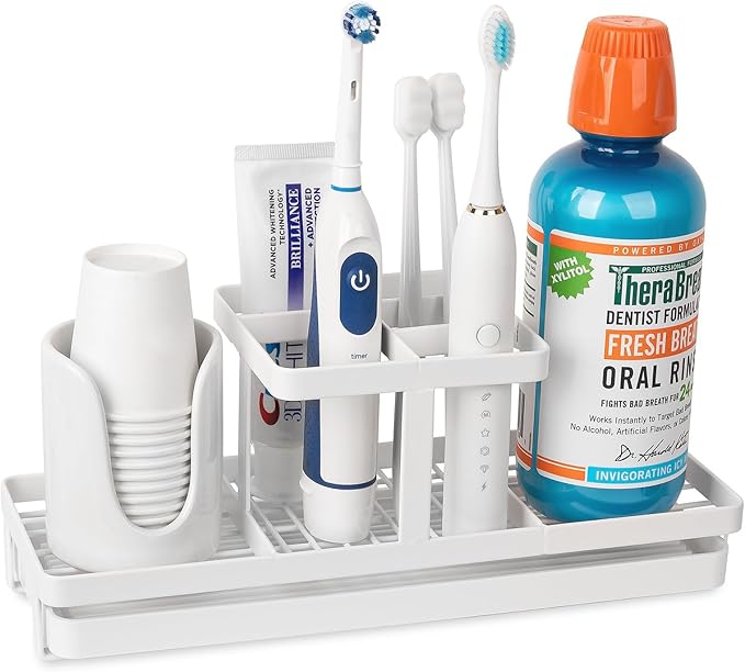 Toothbrush Holders for Bathrooms, Carbon Steel Tooth Brushing Holder Electric Toothbrush and Toothpaste Organizer Bathroom Ac